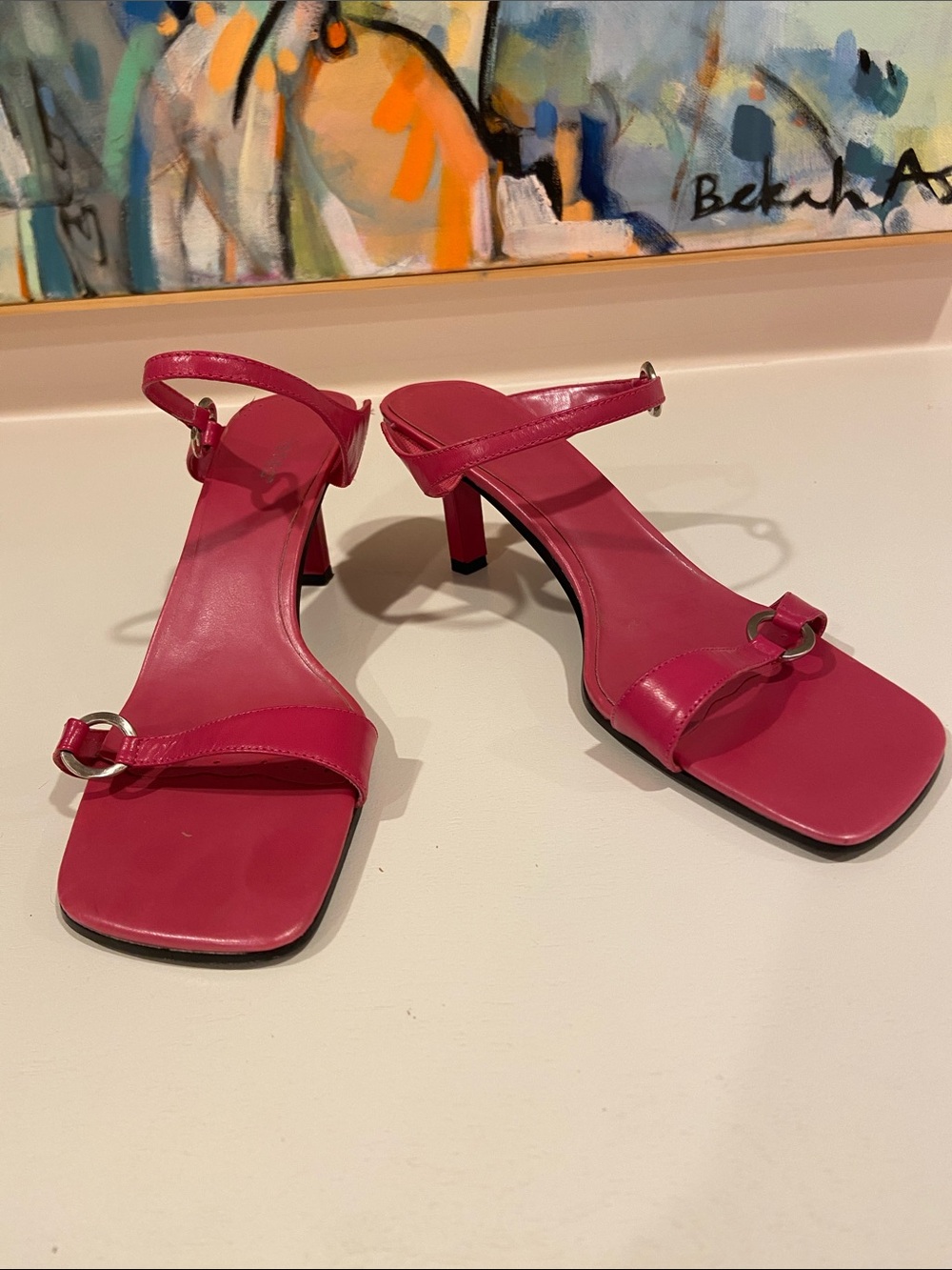 Vintage Women's Hot Pink Strappy Mid-Heel Sandals